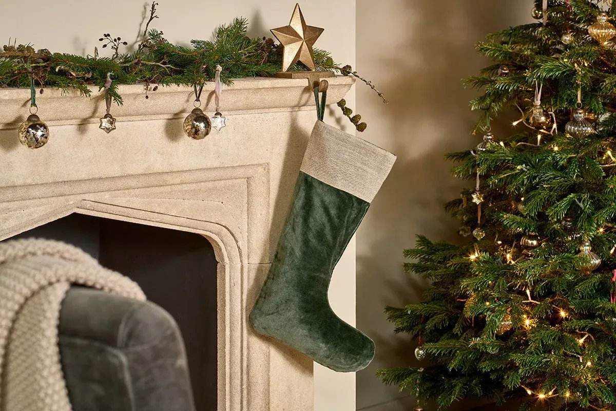 Karru Christmas Stocking - Forest Green, Cotton Velvet