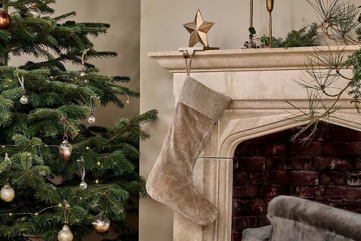 Karru Christmas Stocking - Light Grey, Cotton Velvet