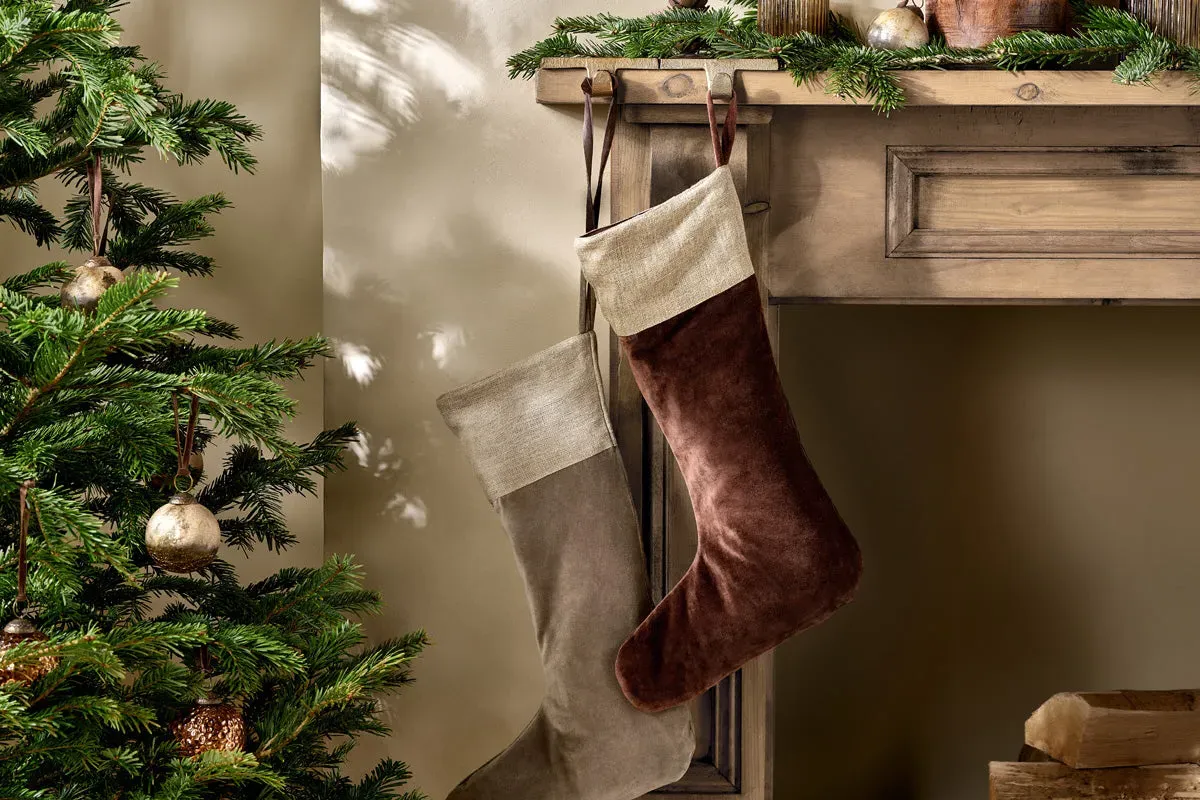Karru Christmas Stocking - Rich Mocha, Cotton Velvet