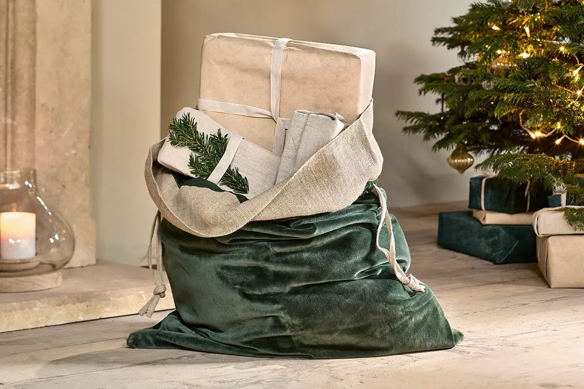 Karru Cotton Velvet Christmas Sack - Forest Green image