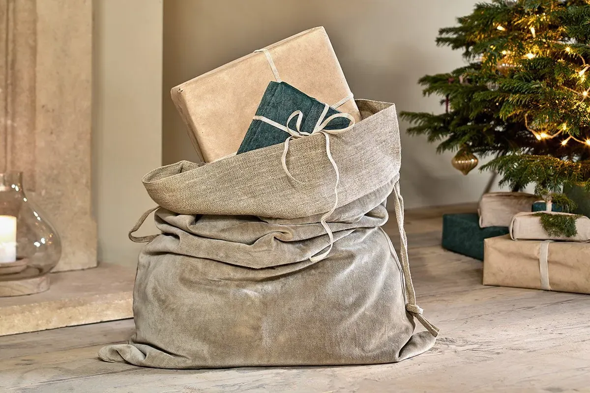 Karru Cotton Velvet Christmas Sack - Light Grey