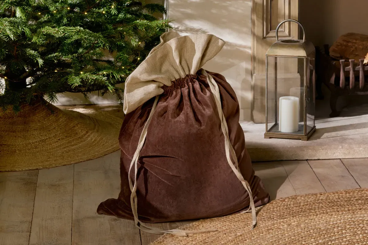 Karru Cotton Velvet Christmas Sack - Rich Mocha