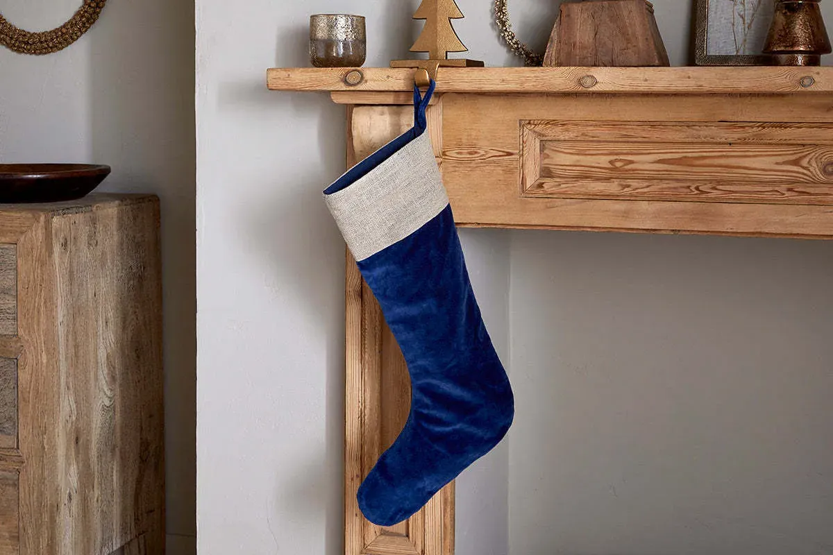 Karru Cotton Velvet Christmas Stocking - Indigo