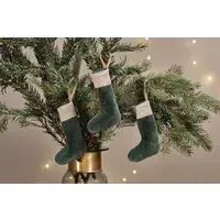 Karru Mini Christmas Stocking Set of 3 - Forest Green, Cotton Velvet