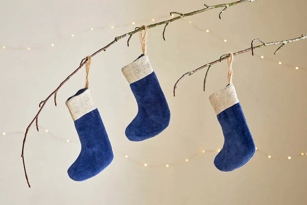 Karru Mini Stockings Set of 3 - Indigo, Cotton Velvet image