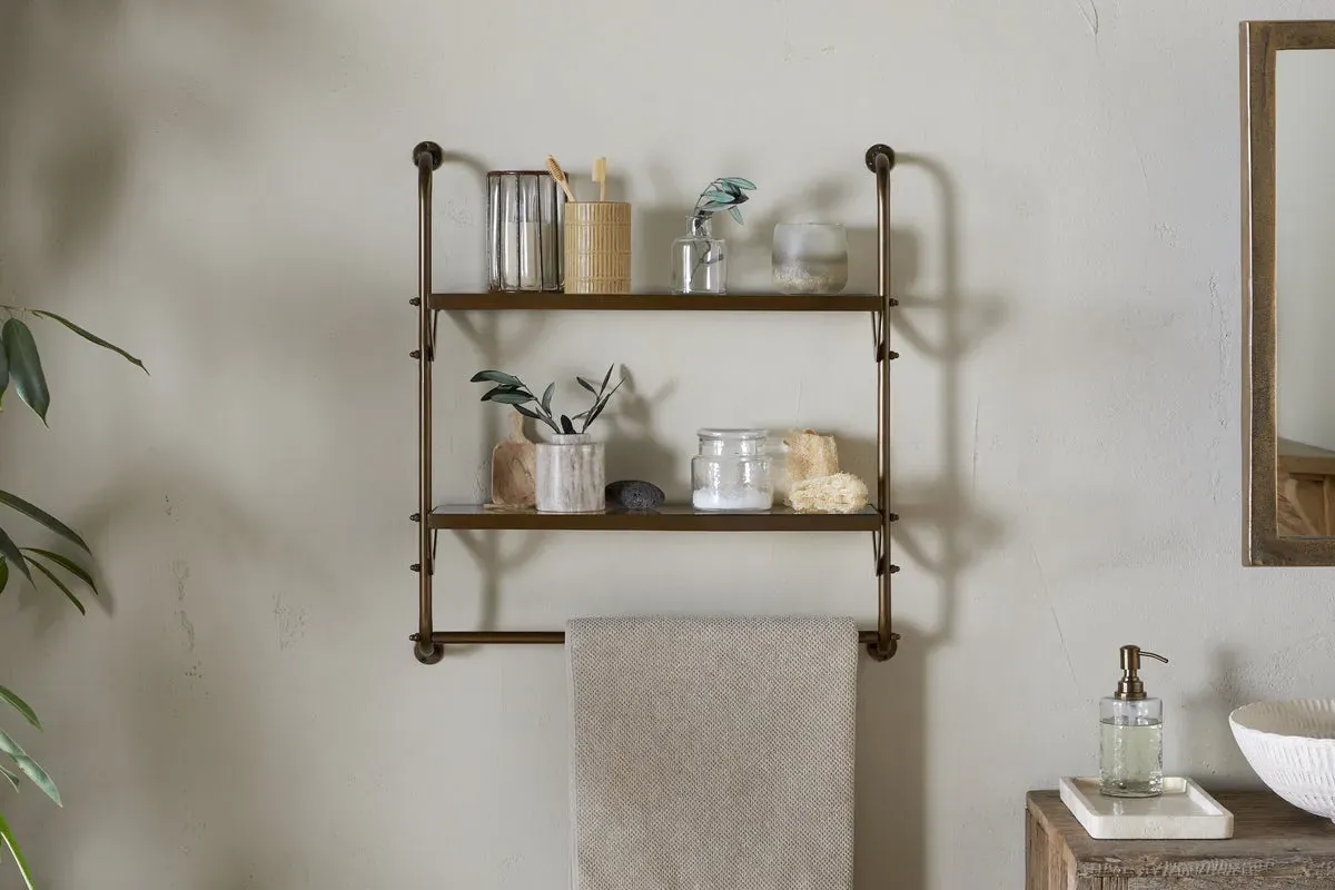 Karura Wall Shelves with Towel Rail - Antique Brass product