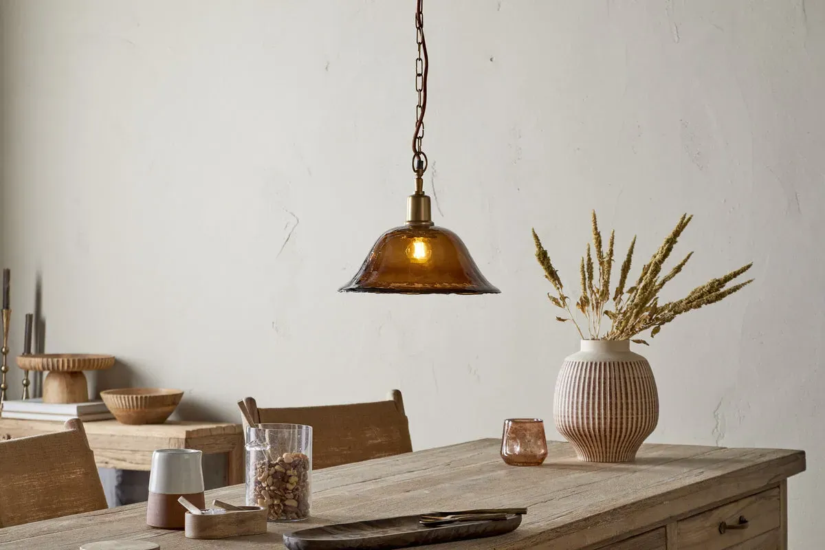 Keju Organic Shape Pendant Light - Dark Amber, Recycled Glass