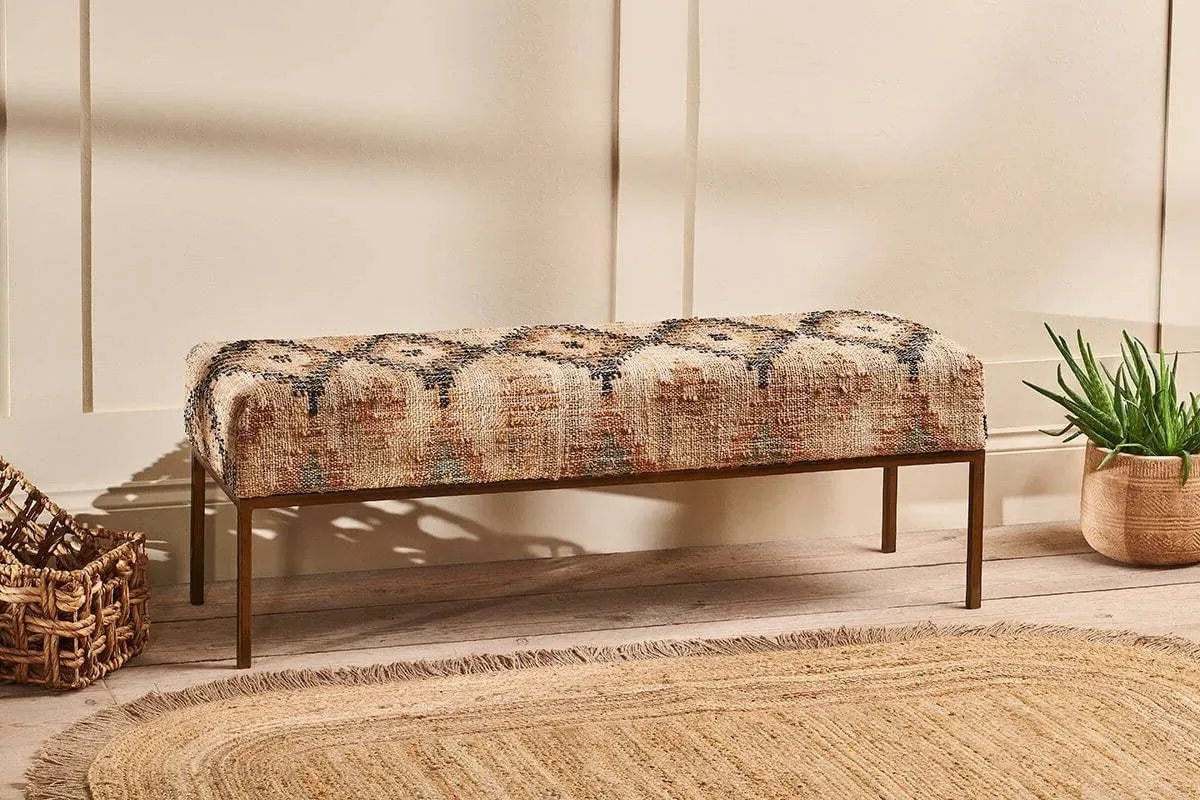 Kesu Kilim Iron Bench - Natural, Hemp Cotton product