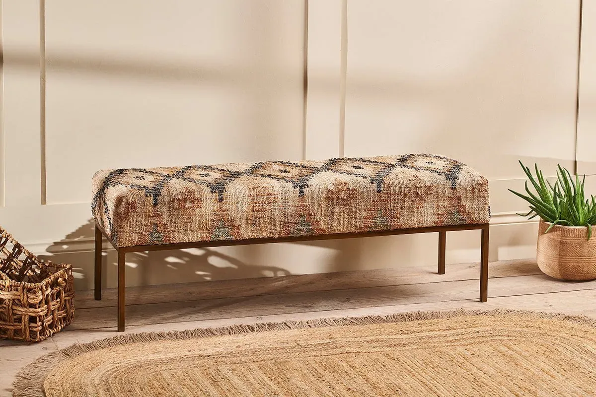 Kesu Kilim Iron Bench - Natural, Hemp Cotton