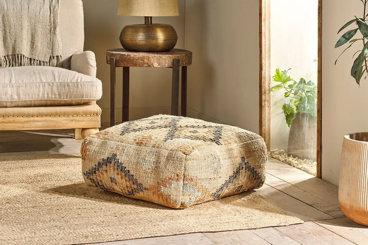 Kesu Kilim Large Pouf - Natural, Hemp Cotton image