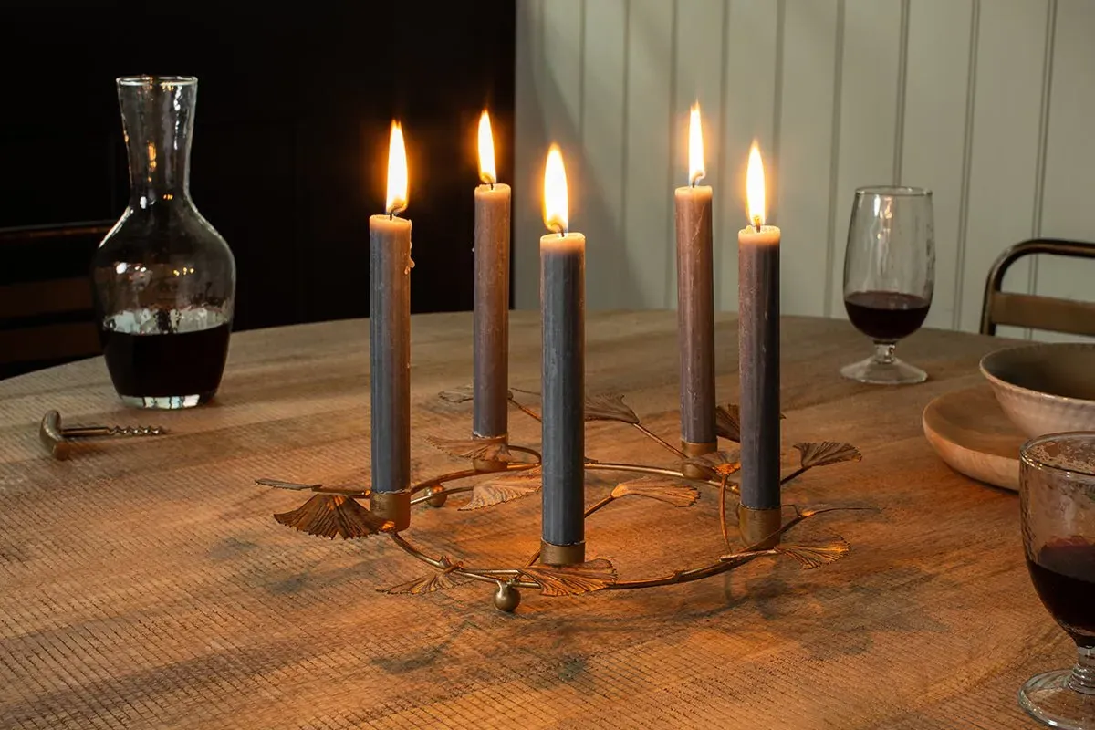 Khamila Leaf Iron Candle Holder - Antique Brass