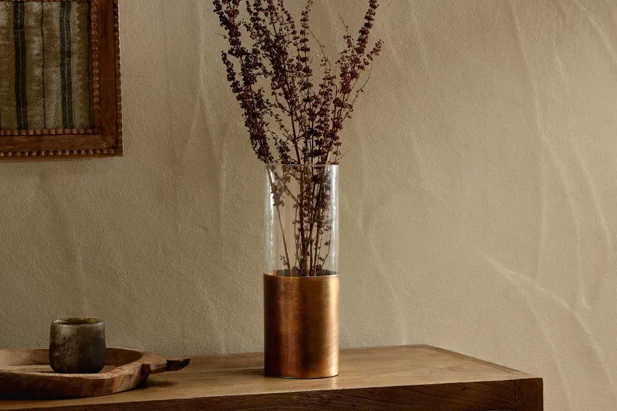 Khila Metal & Glass Vase - Antique Brass image