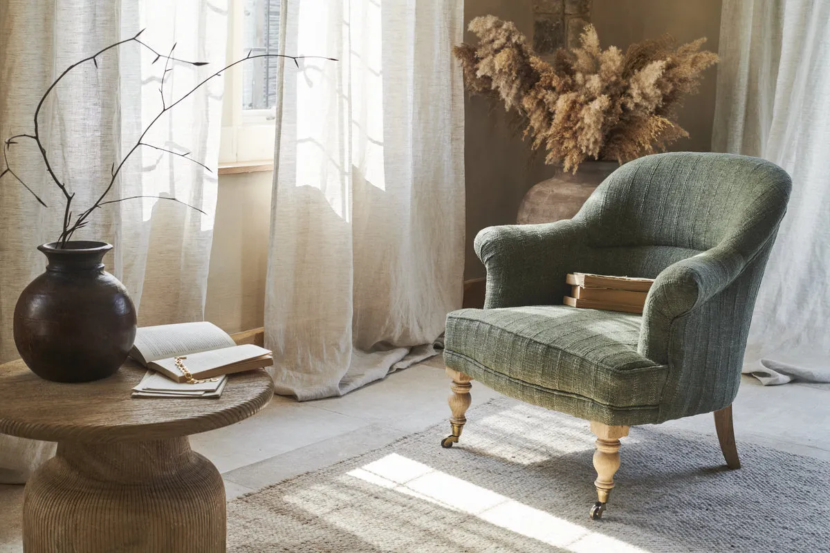Kiana Tub Armchair on Castors - Moss, Cotton product