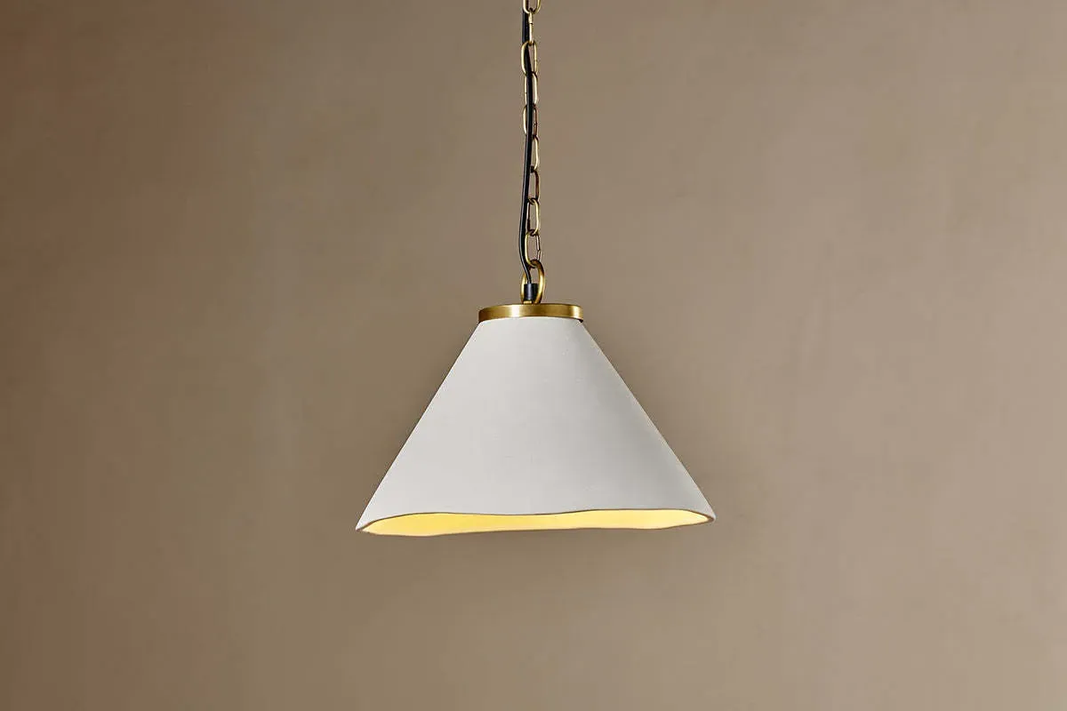 Kiara Organic Shape Ceramic Pendant Light - Off-White, Antique Brass product