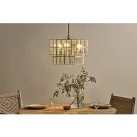 Kirindi Glass Panelled Chandelier - Clear, Antique Brass