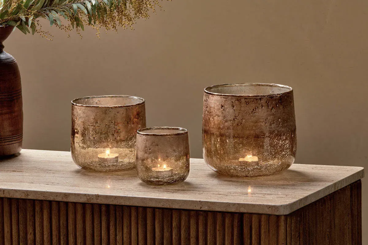Konara Small Glass Tealight Holder - Copper Smoke product