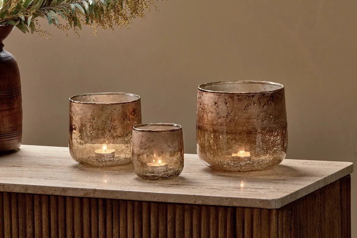 Konara Medium Glass Tealight Holder - Copper Smoke