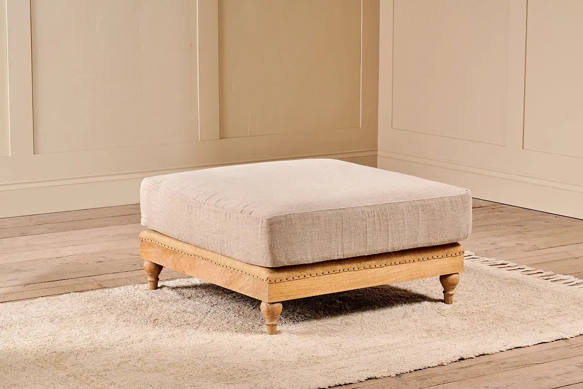Krissa Linen Footstool - Natural, Mango Wood image