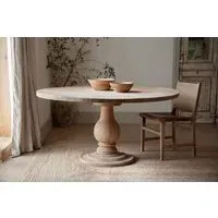 Laya Large Round Carved Wood Table - Natural