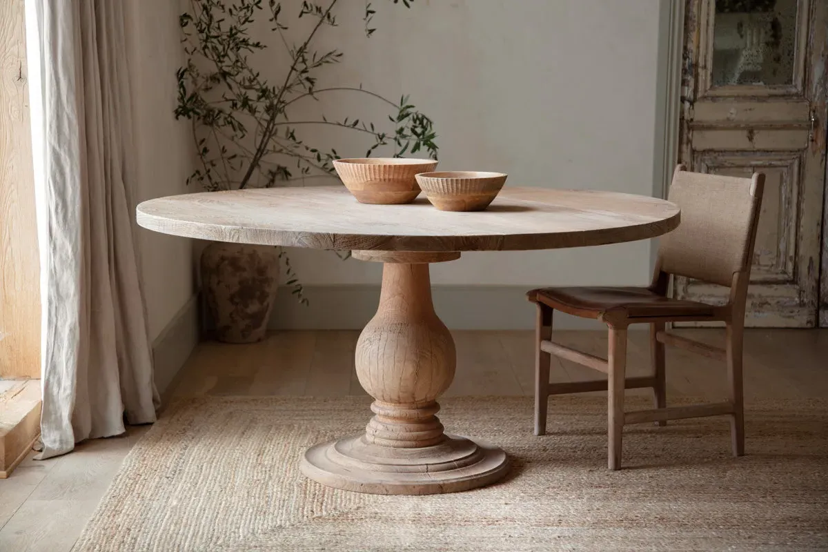 Laya Large Round Carved Wood Table - Natural