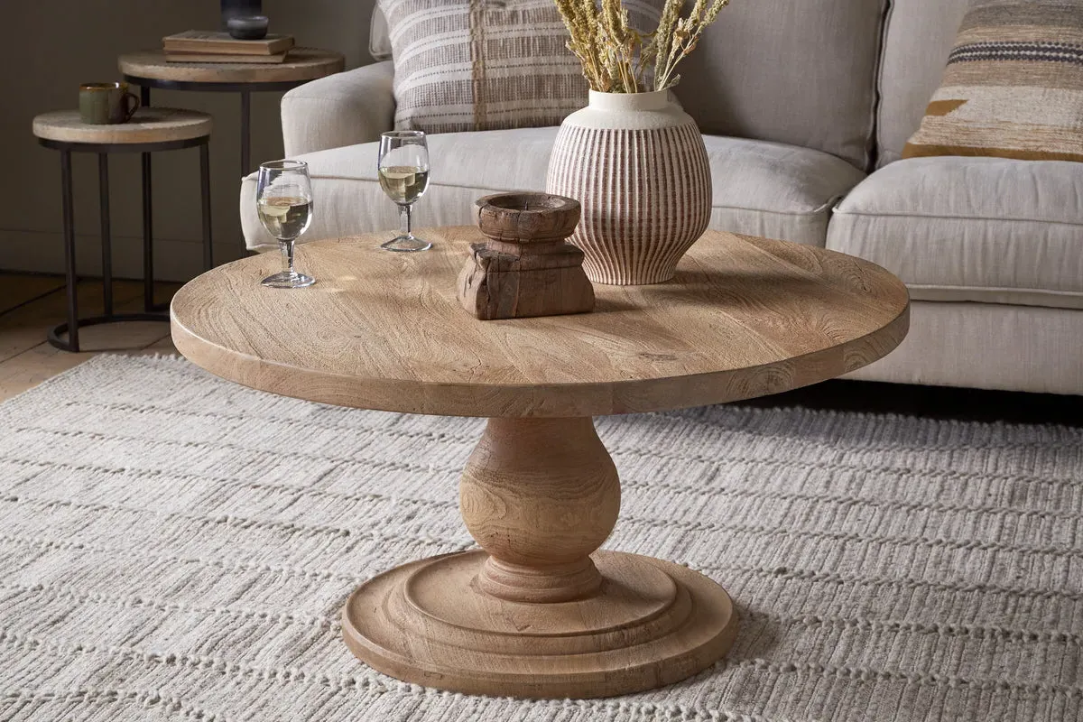 Laya Round Carved Coffee Table - Natural