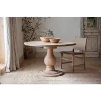 Laya Small Round Carved Wood Table - Natural