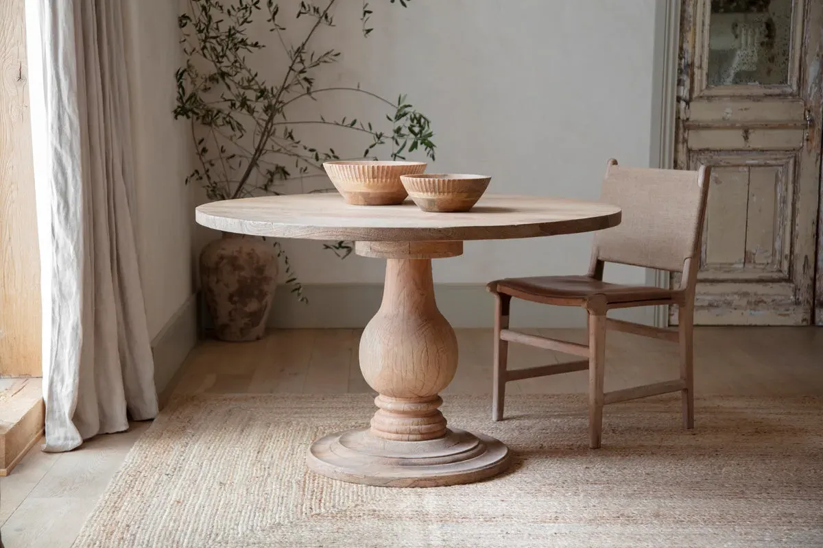 Laya Small Round Carved Wood Table - Natural image