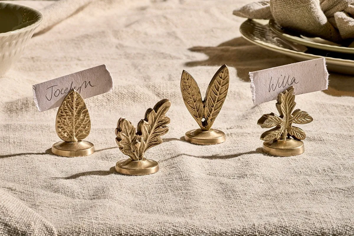 Leaf Place Card Holders Set of 4 - Brass