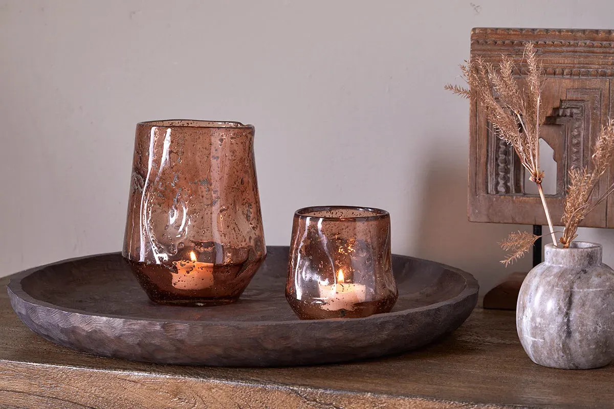 Linora Small Tealight Holder - Terracotta, Recycled Glass