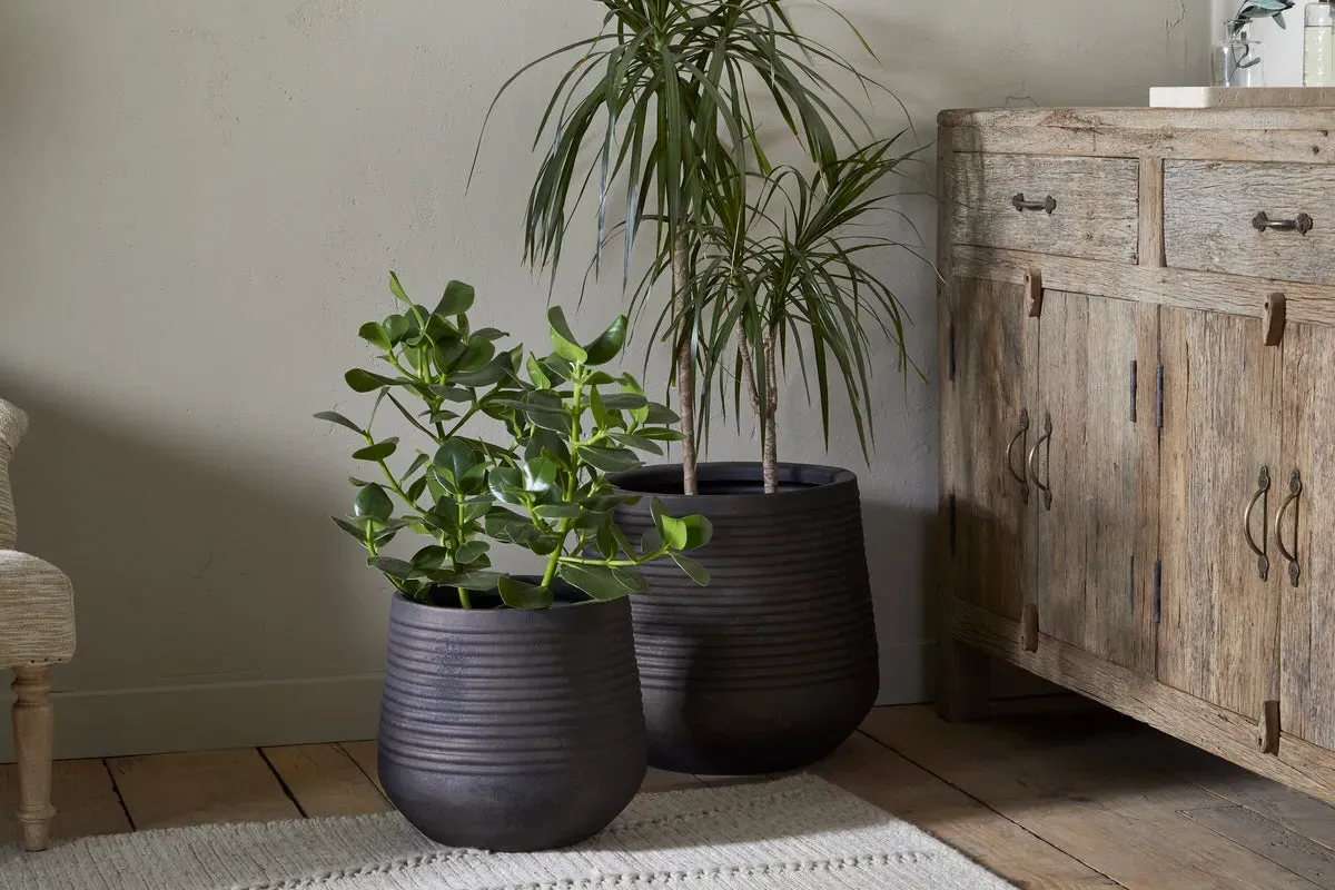 Lmaga Small Grooved Planter - Aged Black, Metal product