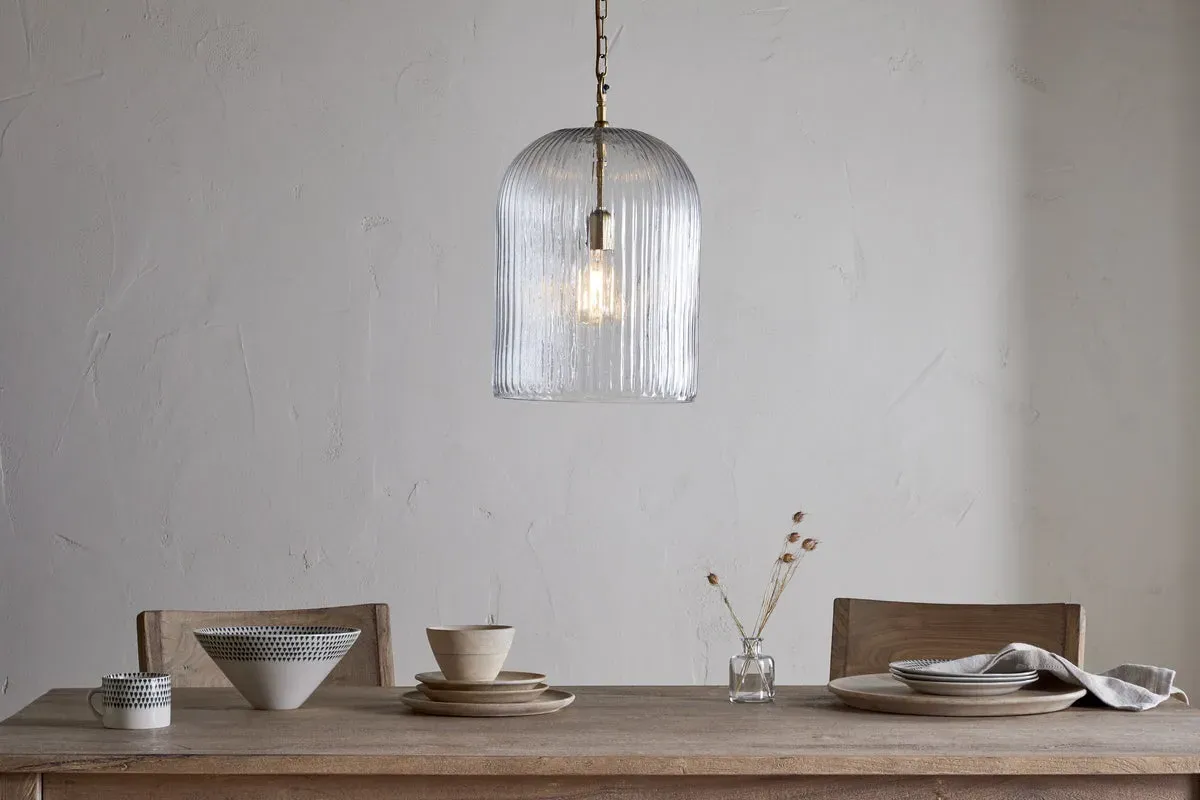 Lumina Large Fluted Recycled Glass Pendant - Clear