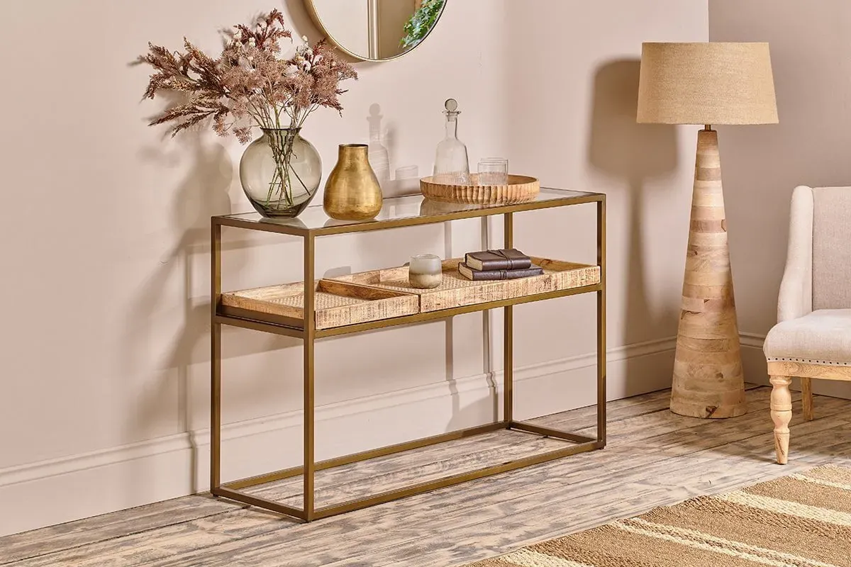 Luzon Display Console Table - Brass, Iron & Mango Wood