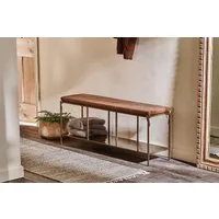 Mahi Iron & Leather Bench with Lower Shelf - Brass alternate view