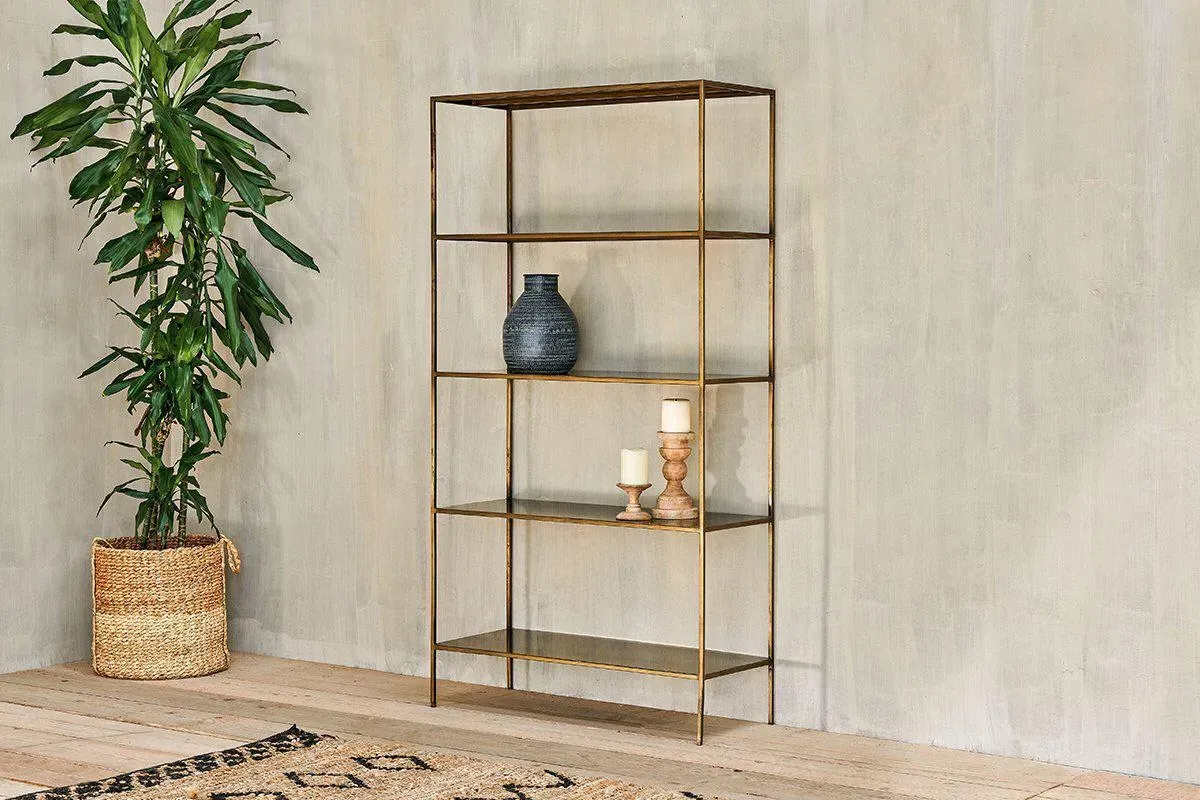Mahi Wide Shelving Unit - Antique Brass