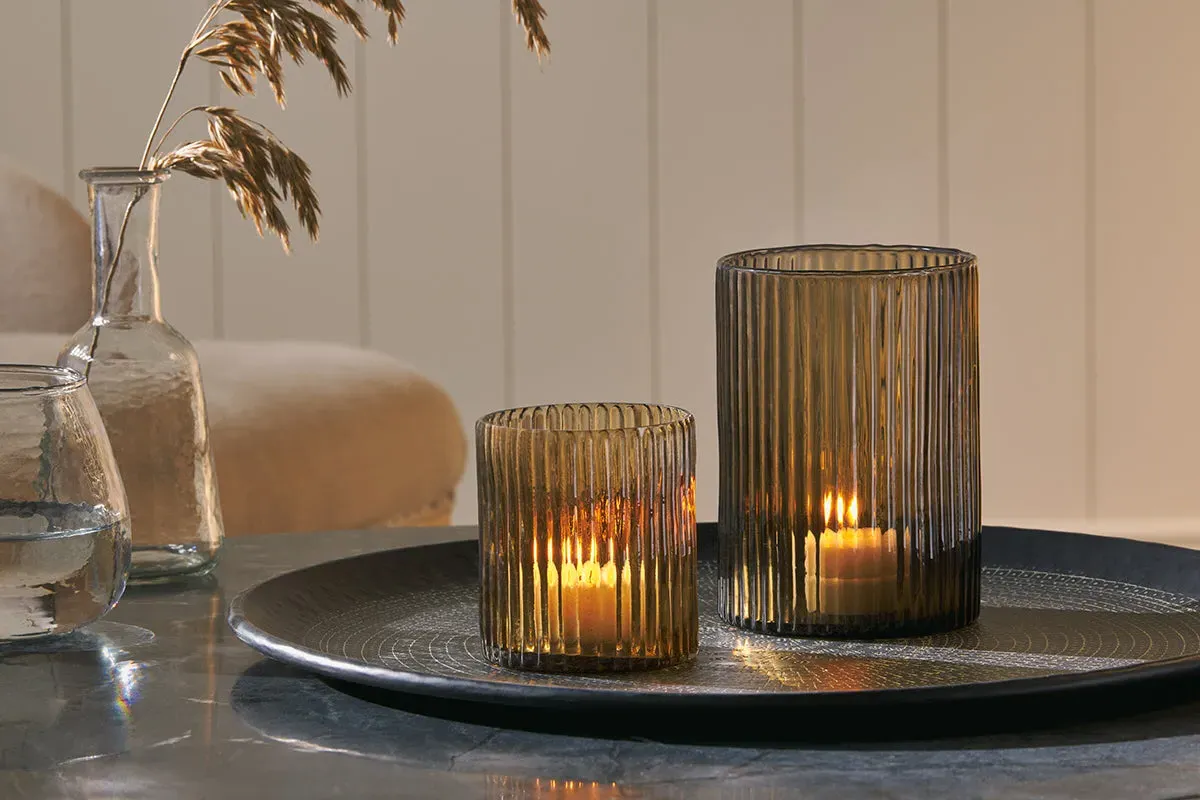 Malana Large Candle Holder - Smoke Brown, Recycled Glass