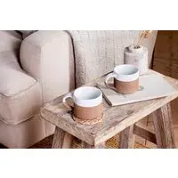 Mali Ribbed Coffee Mug Set Of 2 - White, Terracotta