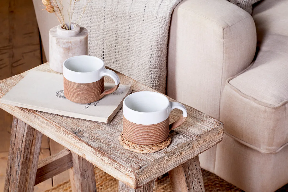 Mali Ribbed Coffee Mug Set Of 2 - White, Terracotta