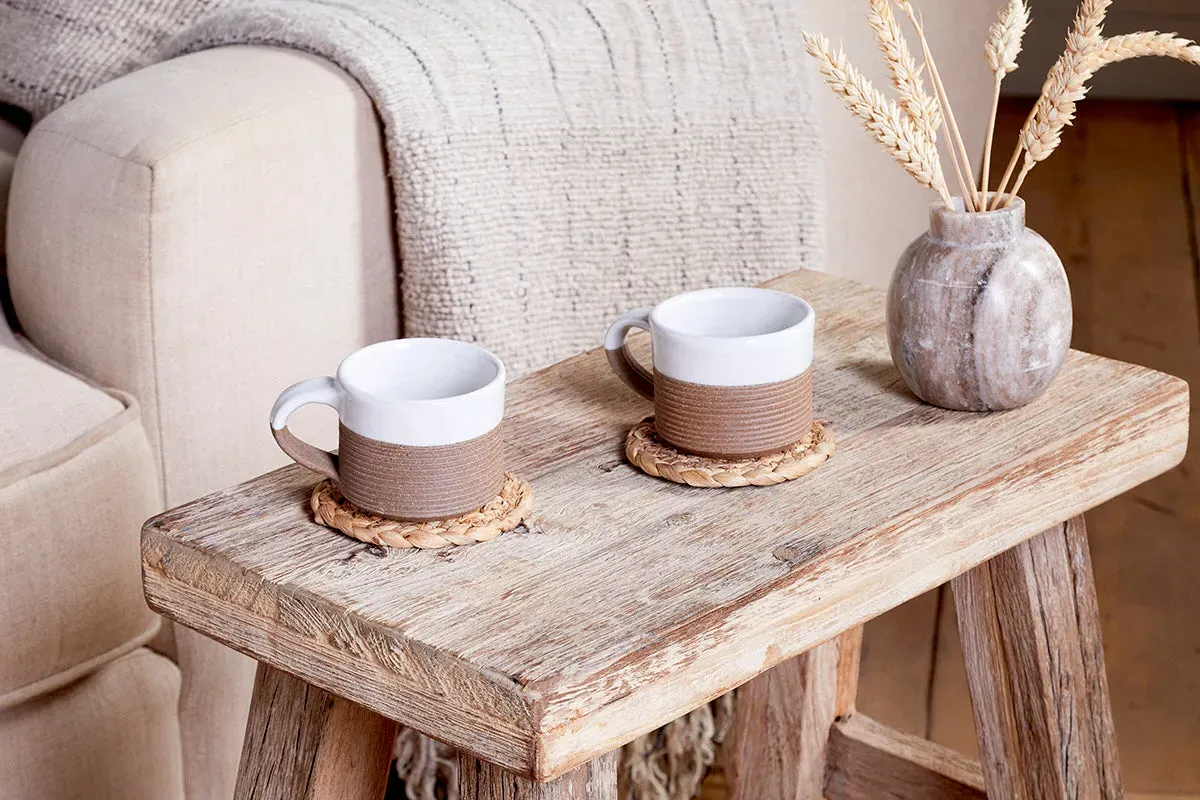 Mali Ribbed Espresso Mug Set Of 2 - White, Terracotta image