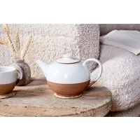 Mali Ribbed Teapot - White & Terracotta, Ceramic alternate view