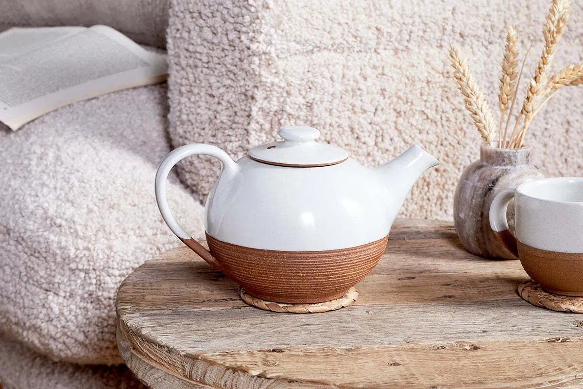 Mali Ribbed Teapot - White & Terracotta, Ceramic product