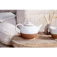 Mali Ribbed Teapot - White, Terracotta