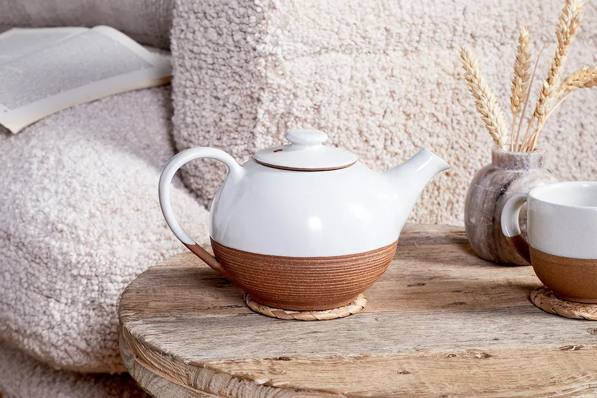 Mali Ribbed Teapot - White, Terracotta image