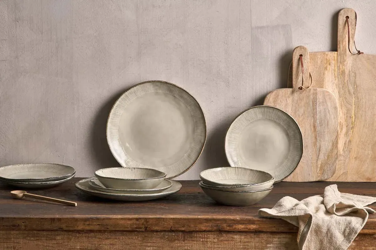 Malia 12-Piece Dinnerware Set - Cream, Ceramic by NKUKU
