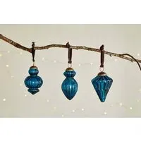 Manipur Baubles Set of 3 Christmas Decorations - Indigo