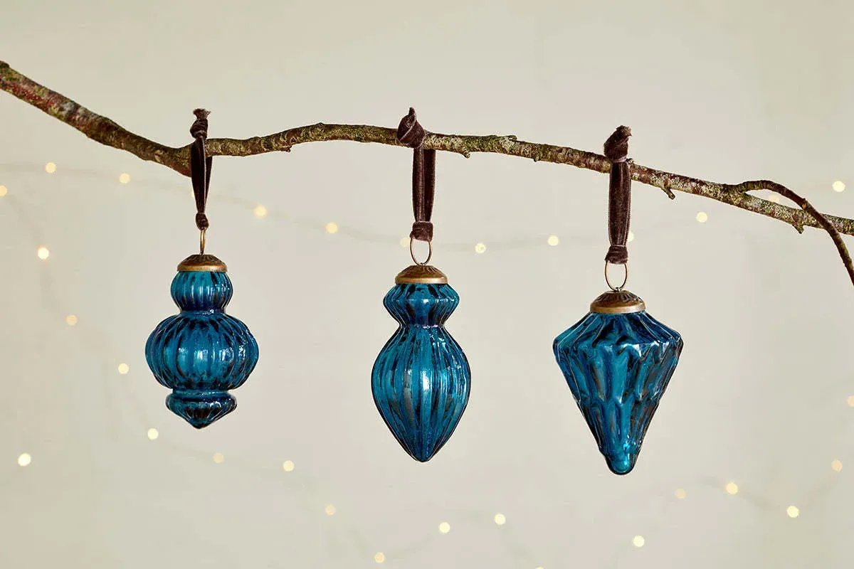 Manipur Baubles Set of 3 Christmas Decorations - Indigo