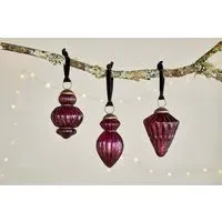 Manipur Baubles Set of 3 Christmas Decorations - Ruby
