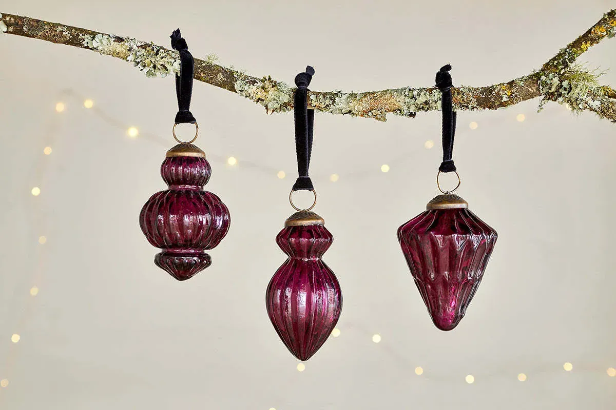 Manipur Baubles Set of 3 Christmas Decorations - Ruby