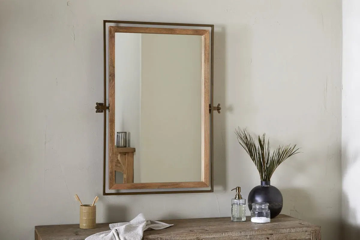 Mar Swivel Wall Mirror - Antique Brass, Mango Wood product