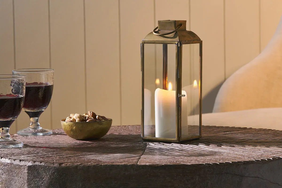 Maro Tall Brass Lantern - Antique Brass