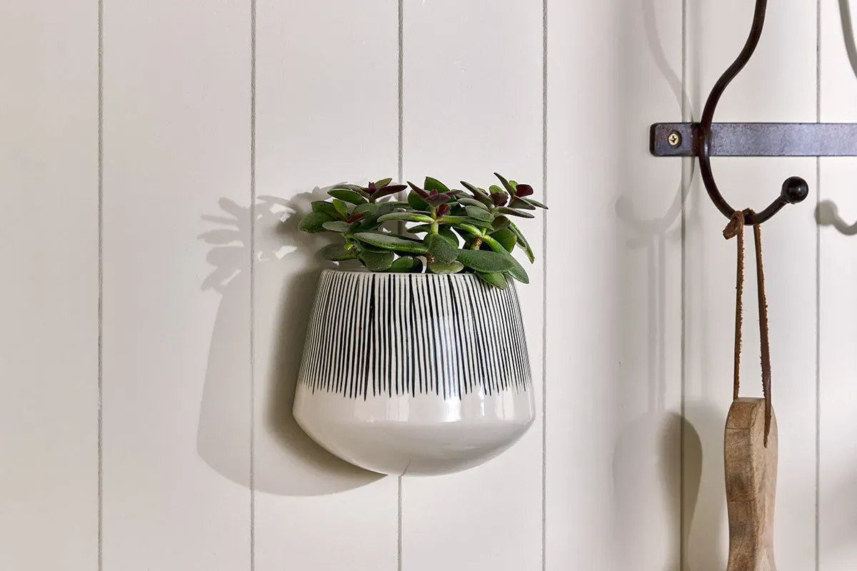 Matamba Small Wall Hung Planter - Black Lines, Ceramic image